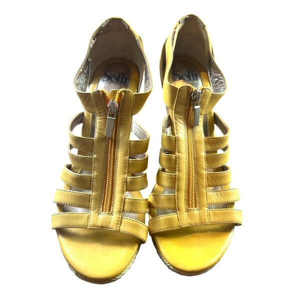 Sofft Euro Soft Espadrille High Heel Wedge Mustard Yellow Leather Sandal 9.5 - Picture 2 of 8